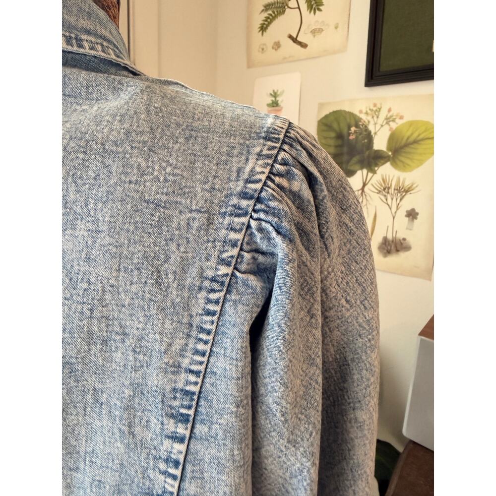 Aaron & Amber Chambray Denim Button Down Shirt Puff Sleeve Lightweight Medium - Picture 3 of 6